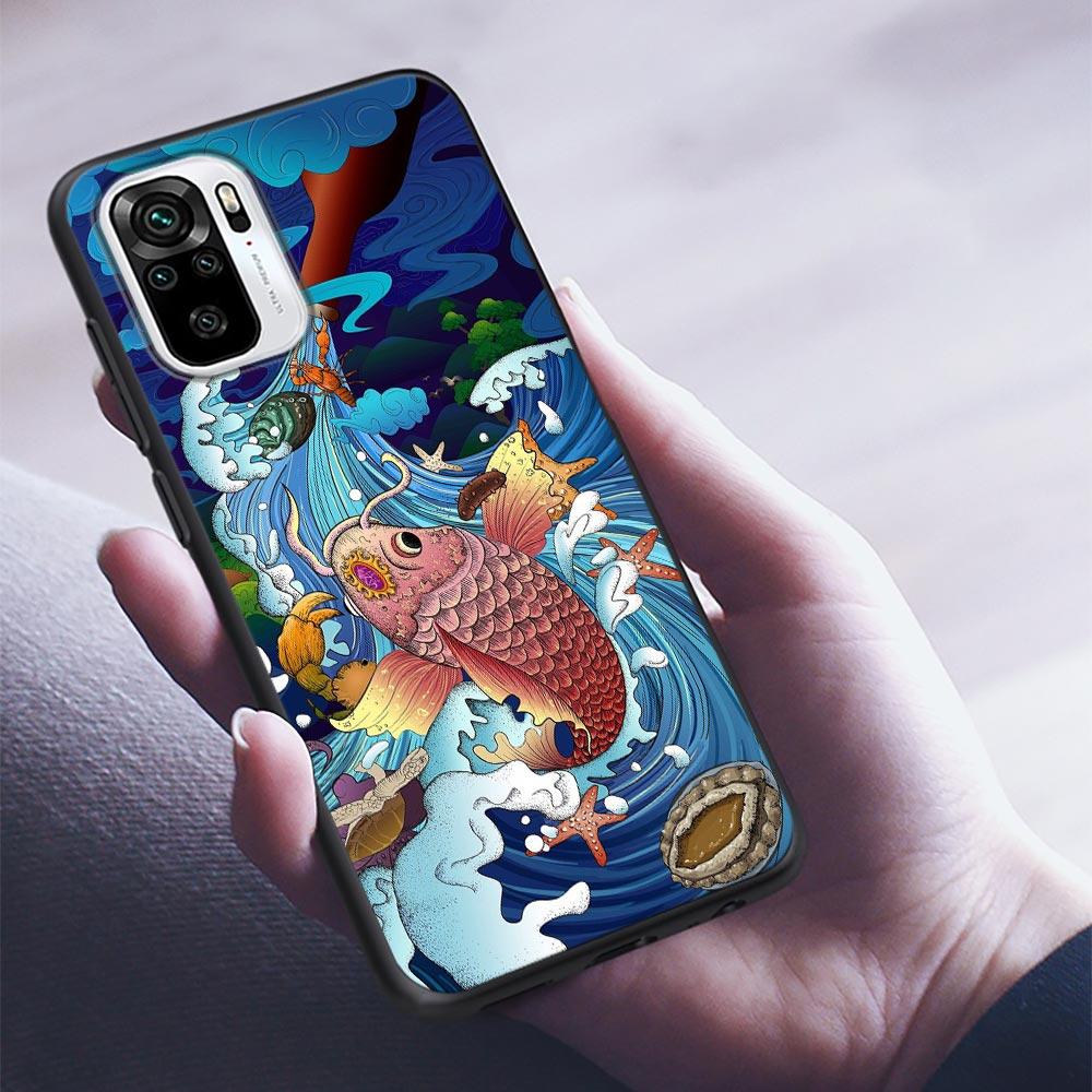 Mythos Legende Kunst Katze Fuchs Fisch Silikon Handyhülle Für Xiaomi Redmi Note 9 9T 10 10s 11 11s 11E 8 7 Poco M3 M4 Pro 5G Hüllen