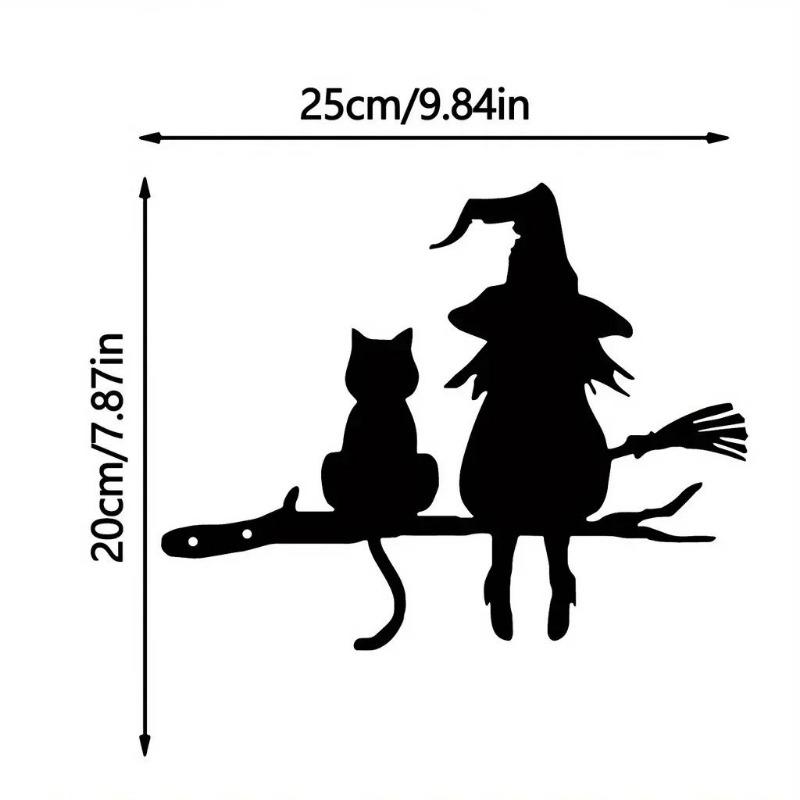 1 Stück Eisen Silhouette Niedliche Hexe und Katze Gartenstecker Hofkunst Dekor für Garten Rasen Hof, Baumstumpfstecker