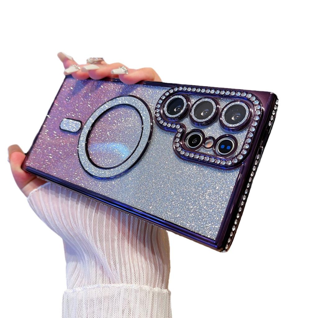 Water Diamond Frame Magnetic Flash Powder Suitable for Samsung S25ultra Phone Case S25EGDE Diamond-encrusted Lens Film A16 Case