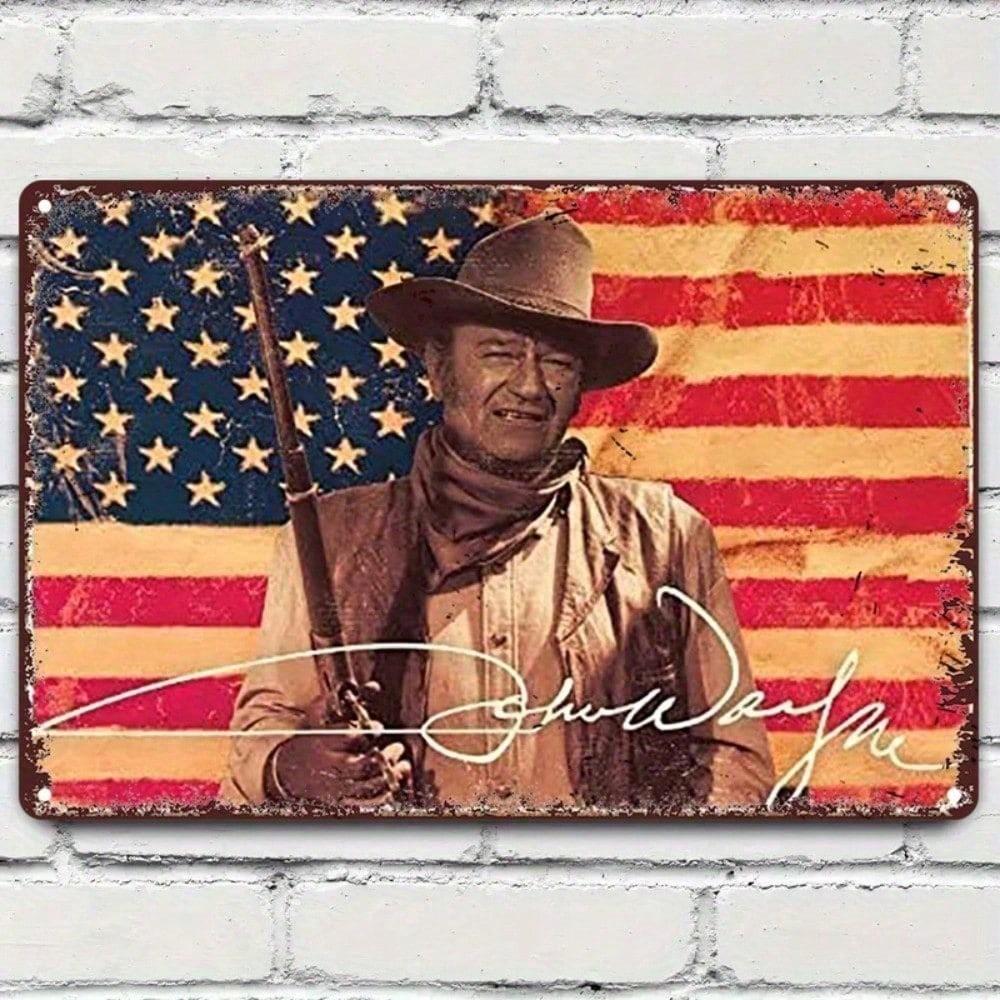 Vintage Western Cowboy Metal Tin Sign, American Flag Retro Wall Decor for Home Bar Office, 7.87x11.81 Inch