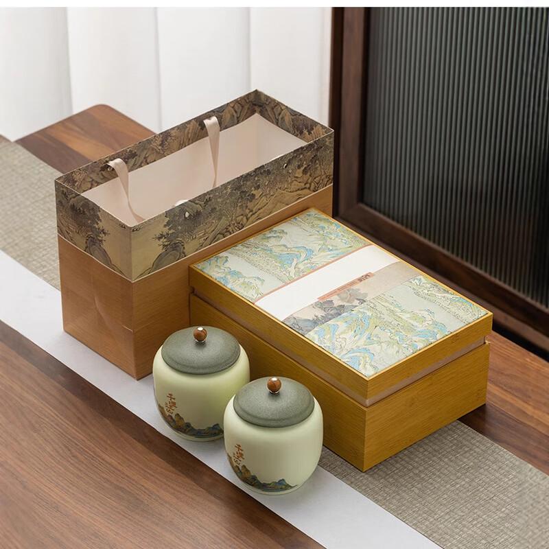 ZK Junshiqi Retro Ceramic Tea Caddy A Thousand Li of Rivers and Mountains Gift Box
