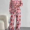 Pink Cherry Print European and American Autumn and Winter Casual Long-sleeved Suit Women's Hooded Sweater Trousers Two-piece Set