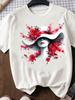 (Asian Size) Print O-neck Short Sleeve T-shirts Lovely Flower Trend  Fashion Female Casual Women's Top T Clothing  Graphic Tee