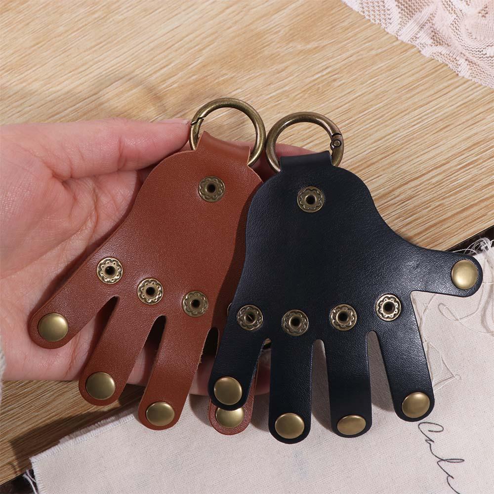 Cowhide Hand Shape Pendant Buckle Hand Keychain Holder Fashion Leather Keychain  Bag/key Decor