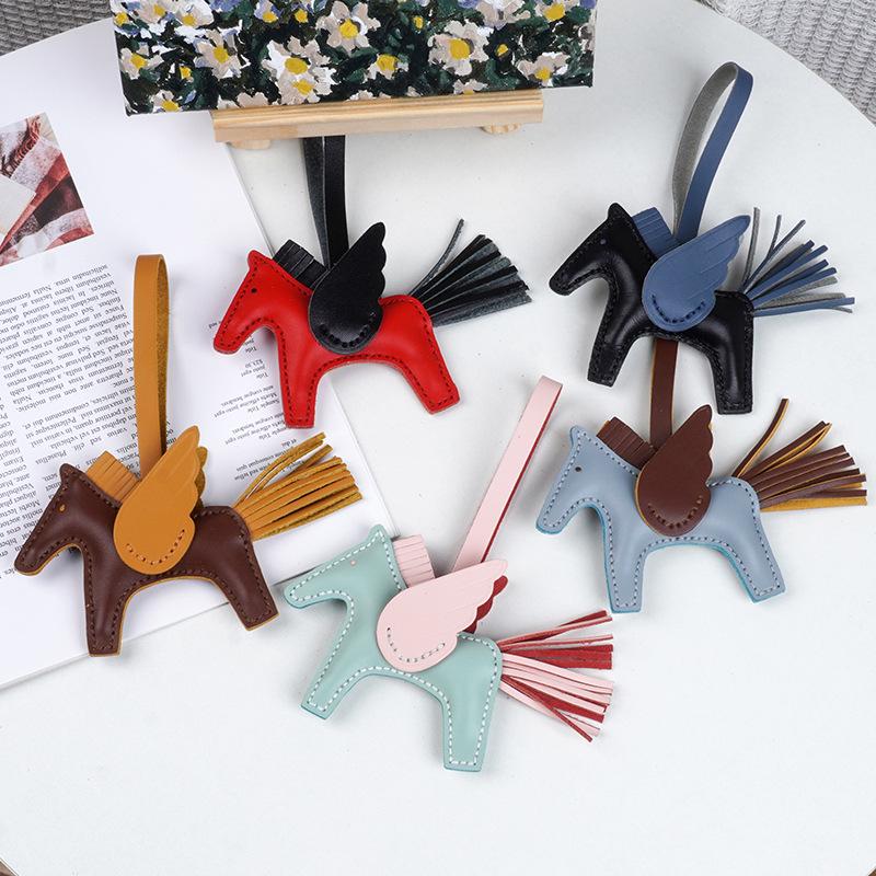 Handmade Genuine Leather Pegasus Keychain for Women – Cute Car Accessory