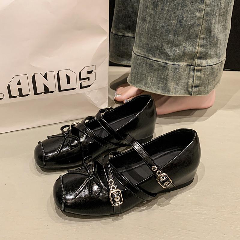 

Single shoes silver new casual bow women 2025 summer Mary Jane French buckle inner heightening ballet shoes 40 чёрный