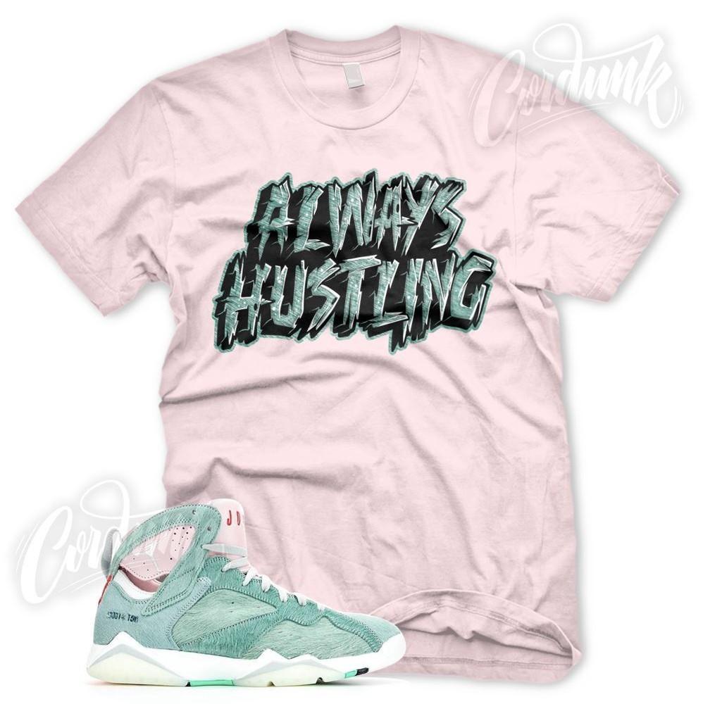 Pink HUSTLING T Shirt for J1 Retro 7 Hare 2.0 Sneaker Match DMP Turbo Green Unisex T-Shirt XL