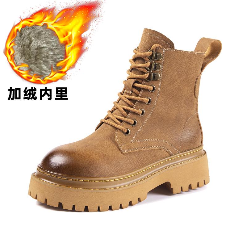 New Women'S Leather British Style Thick Soled Short Boots  Small And Retro Versatile Spring And Autumn Single Boots