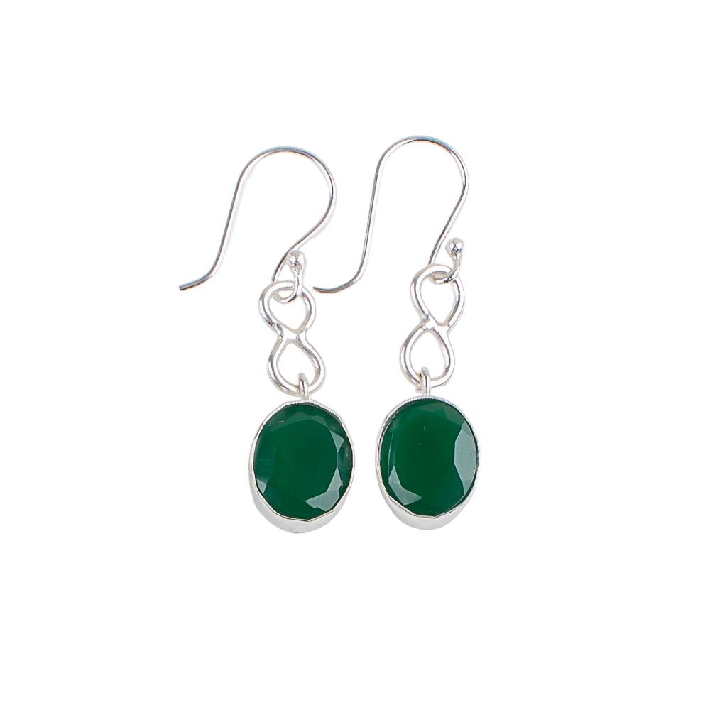 Natural Green Onyx Gemstone 925 Sterling Silver Handmade Jewelry Earrings 1.60" EE-12-17