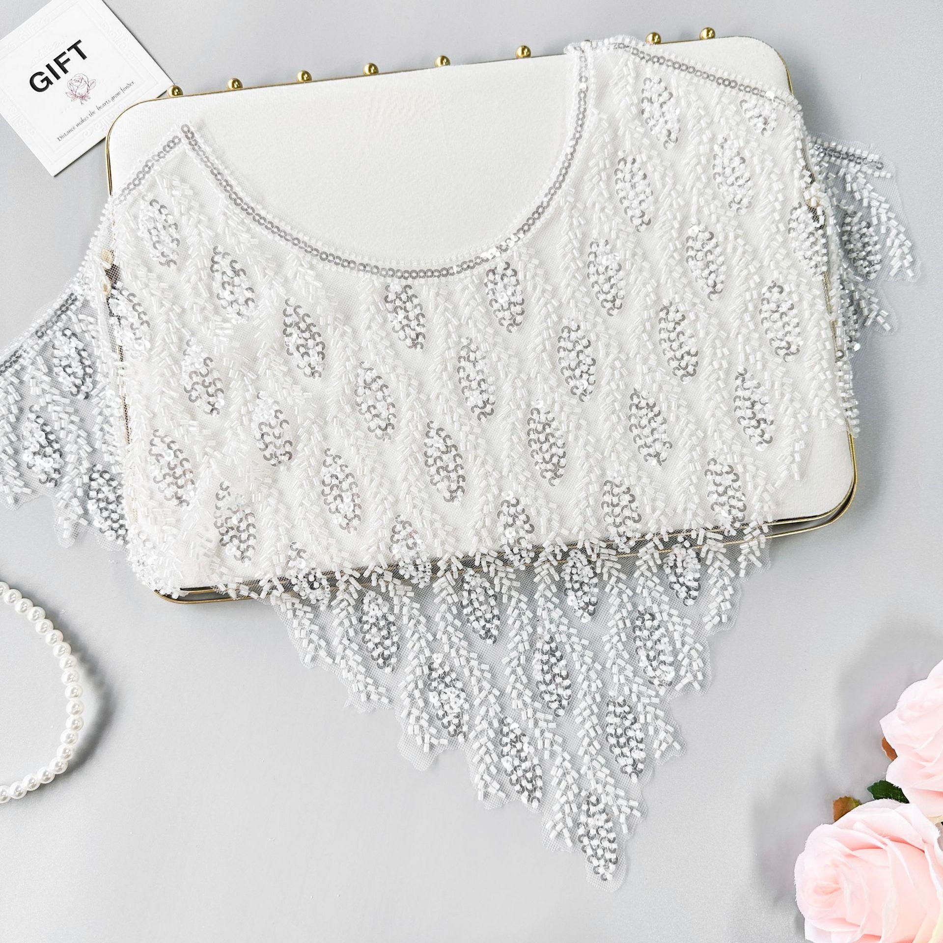 

Heavy Industry Mesh Bead Sequin Patch Decorative Clothing Dress Dress Accessories Front Collar Cloth Sticker Accessories H2283 White