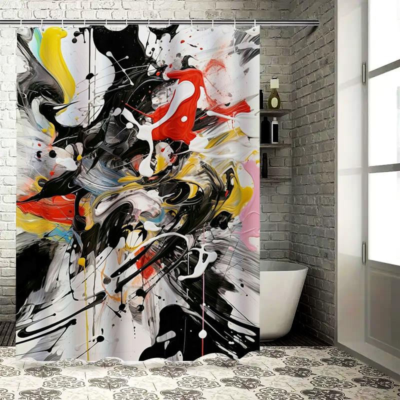 

Bright Green Shower Curtain With Black Splashes Modern Bathroom Decor For Home Decoration W60H190(CM)-1 Pcs