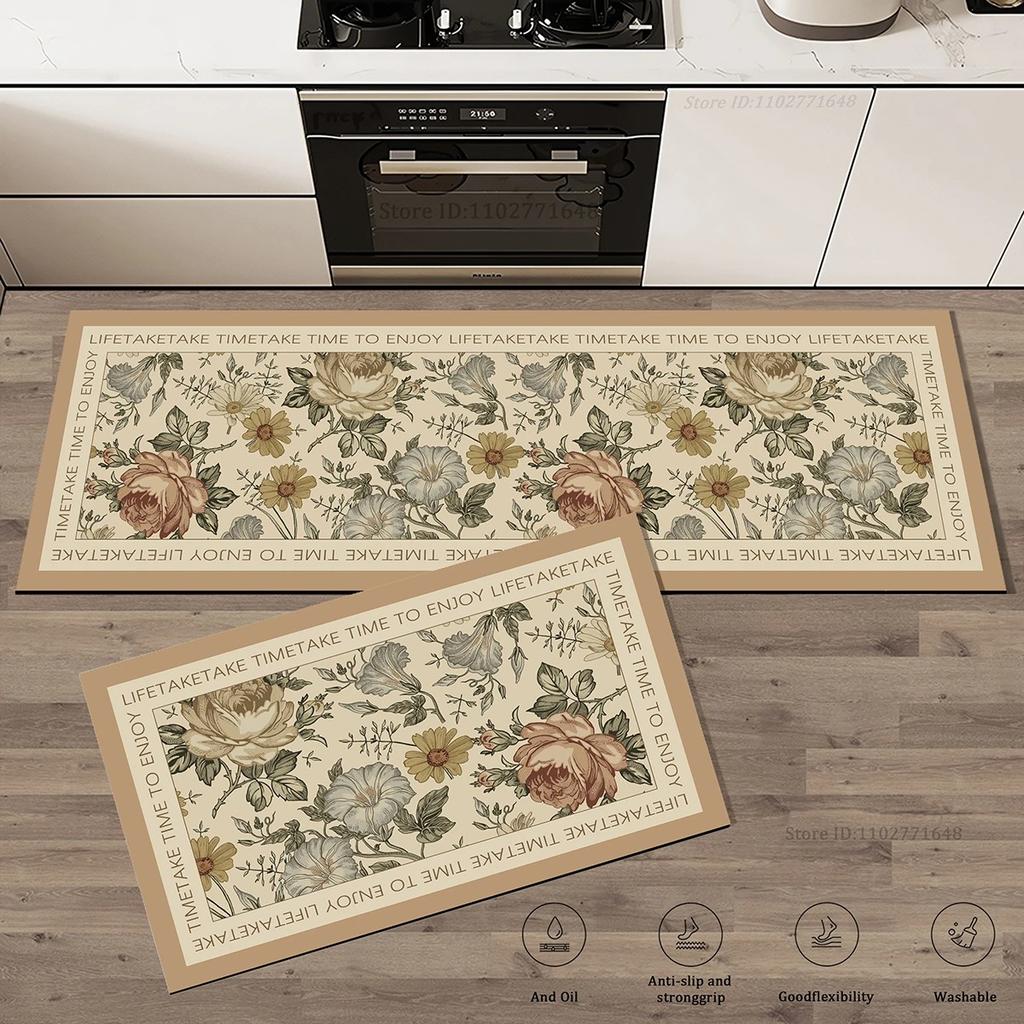 Flowers Pattern Kitchen Extra Thick Absorbent Rug Bathroom Entrance Non-Slip Doormat Carpet Large Anti Fatigue Mat Long Rugs