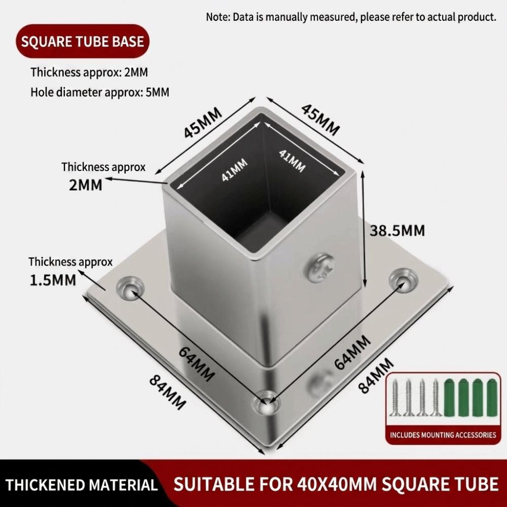 20/25/30/40mm Square Tube Connector Set Stainless Steel Elbow Corner Joint New Flange Base  Fence
