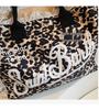 Geantă tote de pânză cu imprimeu leopard de capacitate mare pentru femei Saint Barth cu ciucuri