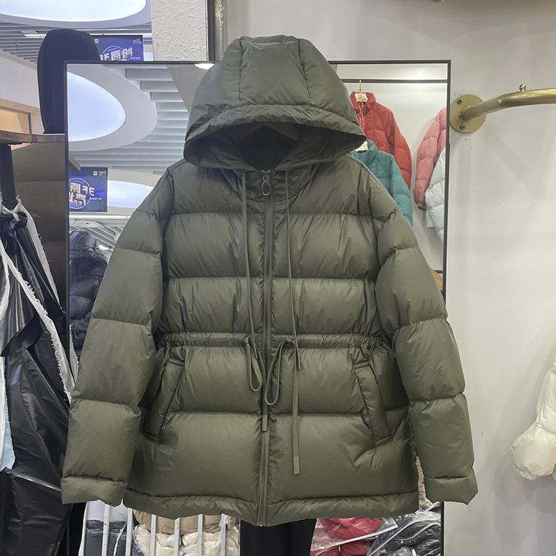 Women Down Jacket with Hood Warm Autumn Winter Outwear Simple Drawstring Coat Korean Style