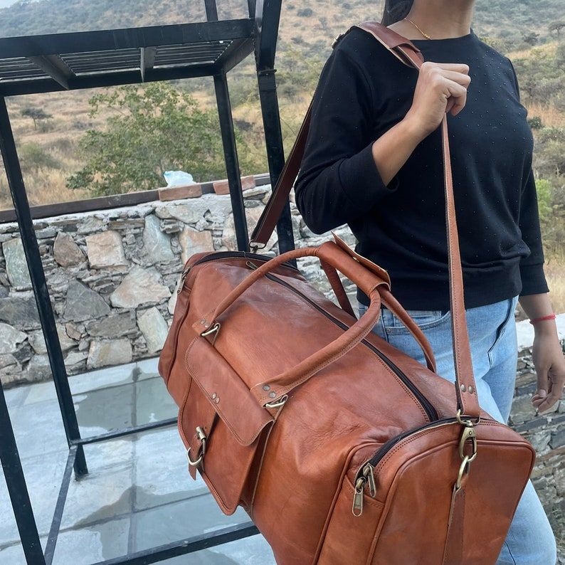 Genuine Leather Duffel Bag, Handmade Personalized Large Travel Bag, Duffle Bags, Men Weekender Leather Bags Gifts