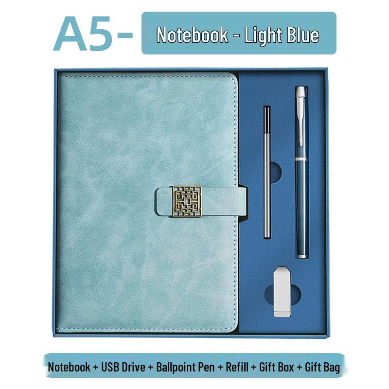 A5 Business Leather Notebook with Logo and Buckle - Gift Box Included