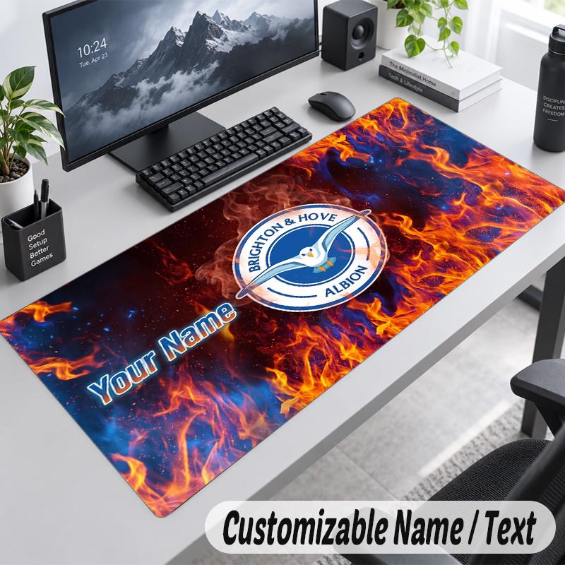 Custom Name Text Mouse Pad Brighton & Hove Albion Football Personalized Desk Pad For Work And Gaming