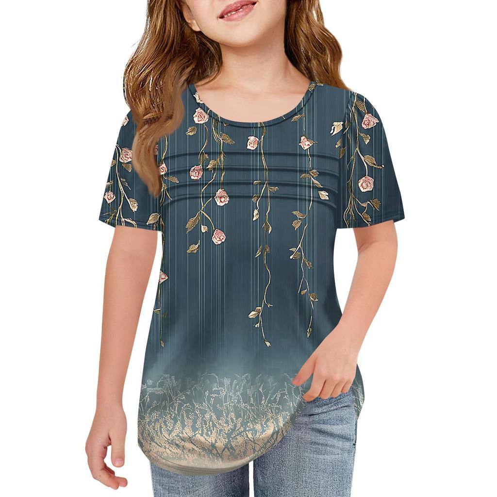 Children Fold T-shirts Short-sleeved Summer Leisure Coat Round Collar Printing T-shirt