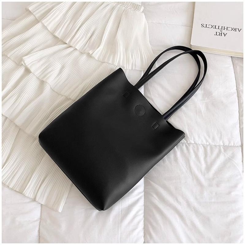 Korean Simple Solid Color Shoulder Bag Large Capacity Commuter Tote Bags Ladies PU Leather Handbags For Women Gifts