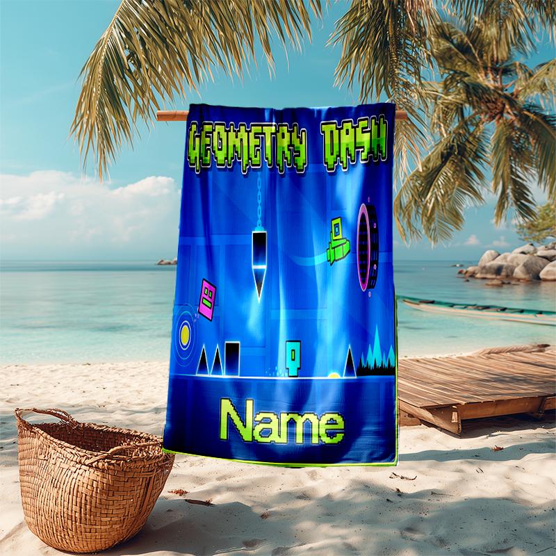Personalized Customized Proof Beach Towel with Geometry Dash Pattern - Soft, Absorbent,quick-drying,perfect Swimming,camping&bathing