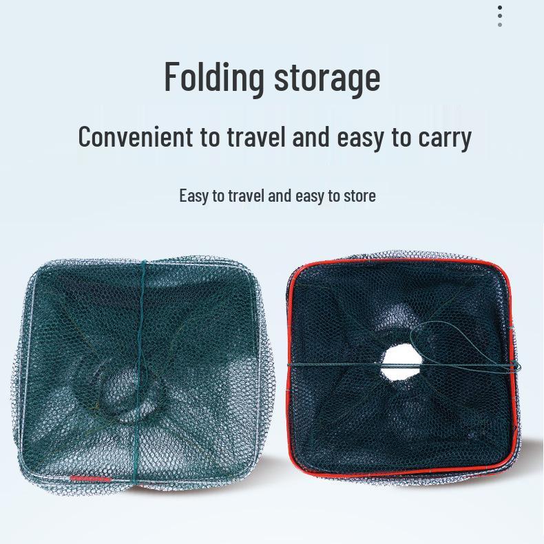 Folding Two-Hole Spring Net for Outdoor Fishing - Nylon Mesh Trap for Shrimp, Loach, and Eel