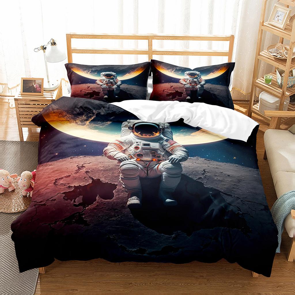Kosmiczny Surfing Król Królowa Poszwa na Kołdrę Ruch Astronauty Zestaw Pościeli Motyw Sportowy Poszwa na Kołdrę Wszechświat Poliestrowa Poszwa na Kołdrę