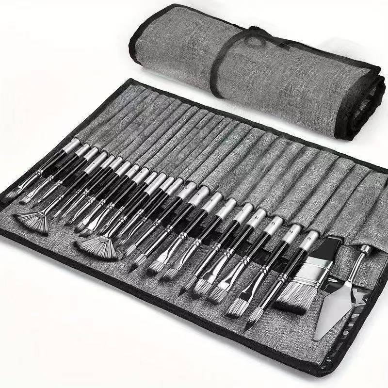 24-Piece Canvas Brush Set – Nylon Brushes for Oil, Gouache, and Watercolor Painting