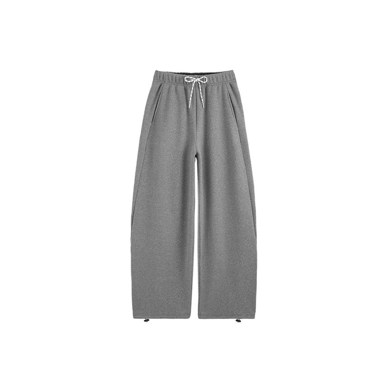 Shiyiyue Sporty Loose Casual Pants for Women, Autumn and Winter Elastic Waist Fleece-Lined Sweatpants with Drawstring, Straight Wide-Leg Long Pants