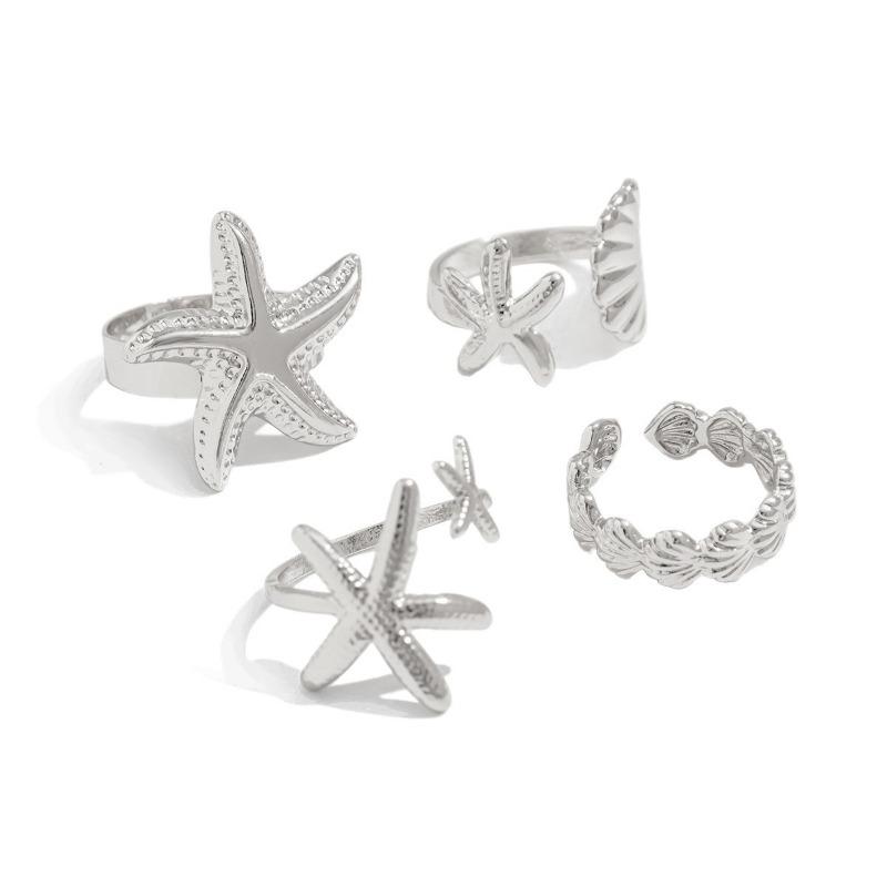Shell Ring Set Ocean Wind Vacation Jewelry Women's Adjustable Starfish Open Joint Ring
