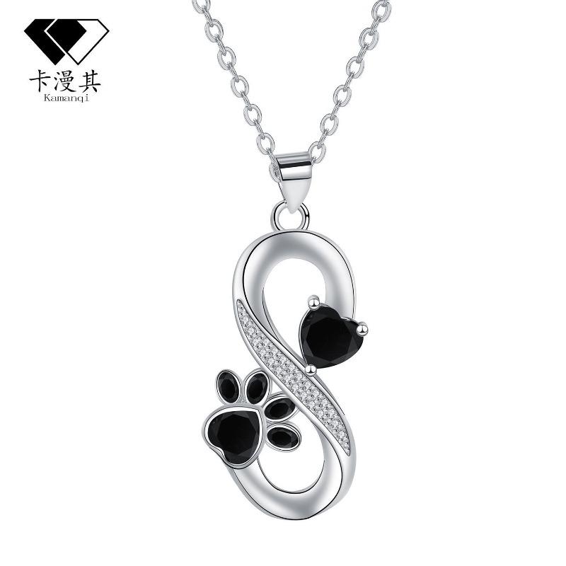 Knn-31 infinity symbol heart paw print necklace - women's cartoon jewelry with diamond accents