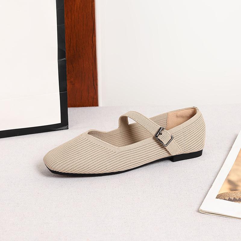 Women's Square Toe Mary Jane Flats Casual Ballet Shoes Walking Shoes with Adjustable Strap Slip On Comfortable Work Flats Soft Dressy Shoes for Women