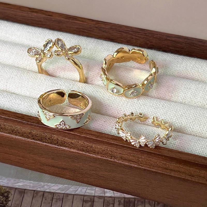 Design Modern Rhinestone Butterfly Clover Ring For Women Adjustable Size Perfect For Wear Daily