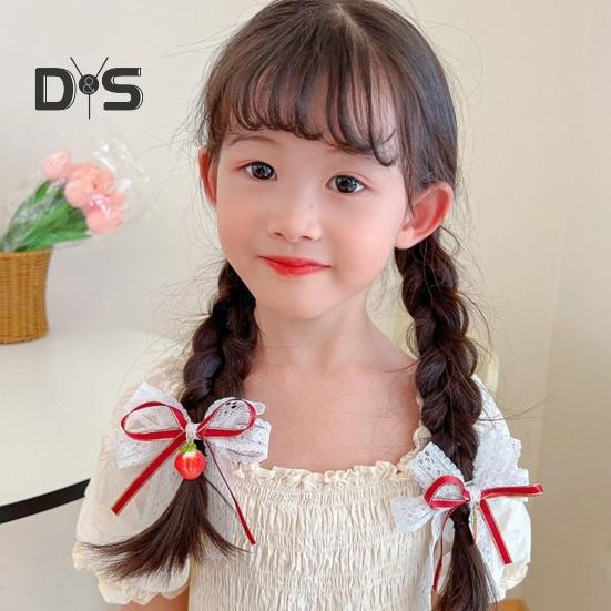 3 Pairs Strawberry Bow Charm Hair Clips Red Plaid Hairpins Anti-slip Teeth Women Girls Christmas Hair Accessories