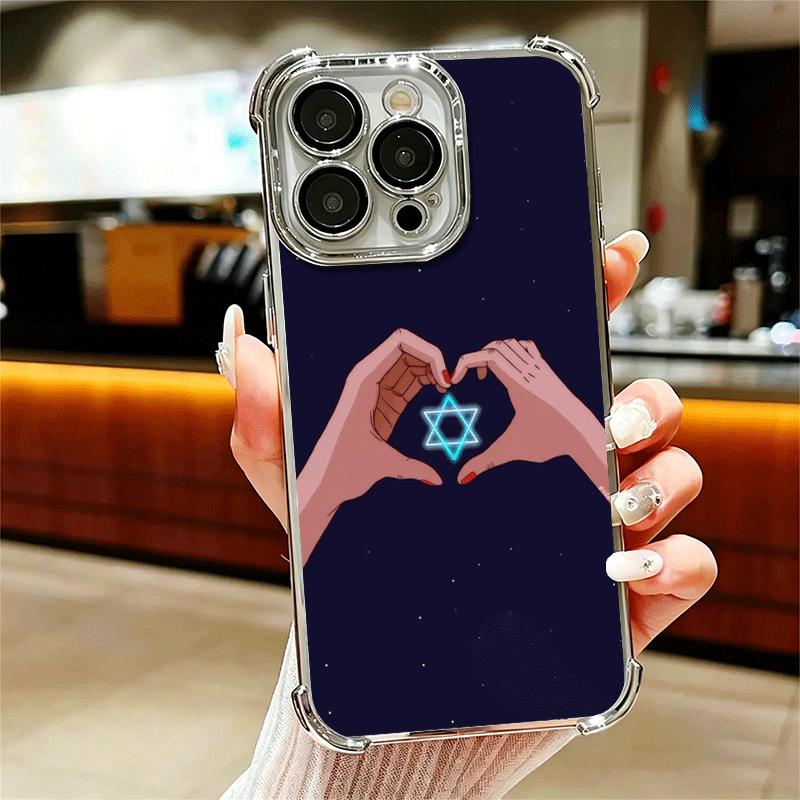 David Jewish Star Symbol Plating Phone Case For Iphone 16 17 Pro Max Air 16E 14 15 Plus 12 13 Mini Anti-Fall Airabag Cover
