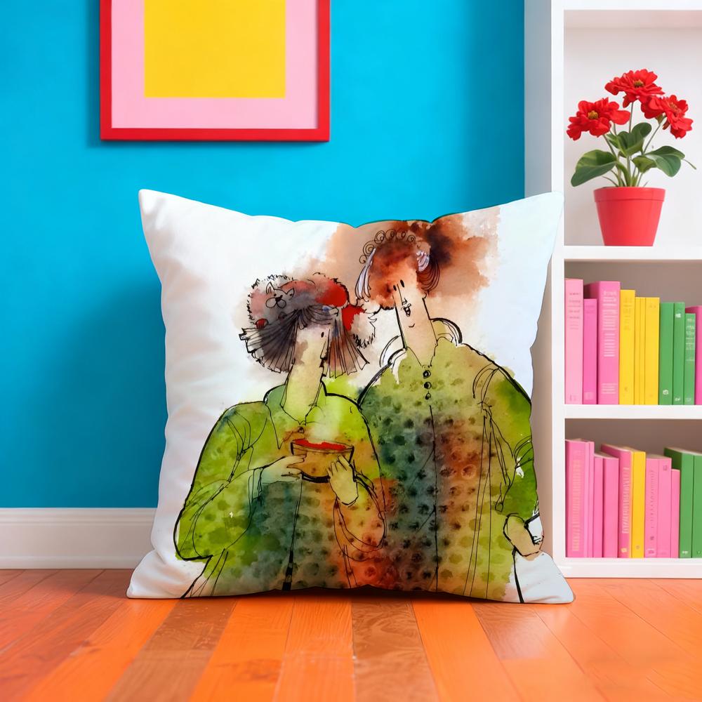 Humorous W-Watercolor P-Paintings Pillow Case Pillow Case Plush Fabric Soft Double Sided Print Home Sofa High Quality Cushion