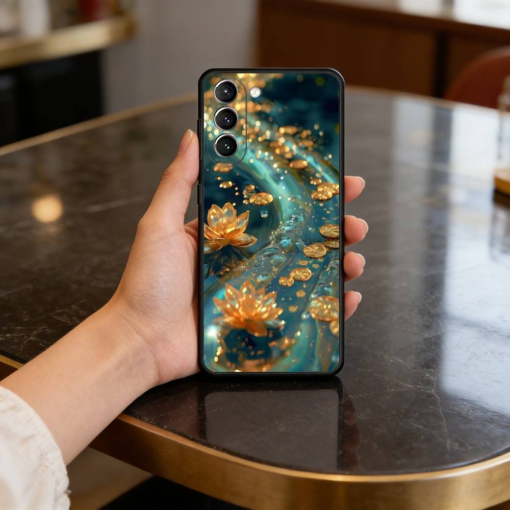 Smaragd Weißer Lotus Handyhülle Für Samsung S25,24,23,22,30,21,10,9,Ultra,Plus,Lite,FE,4,5 G Weiche Schwarze Hülle