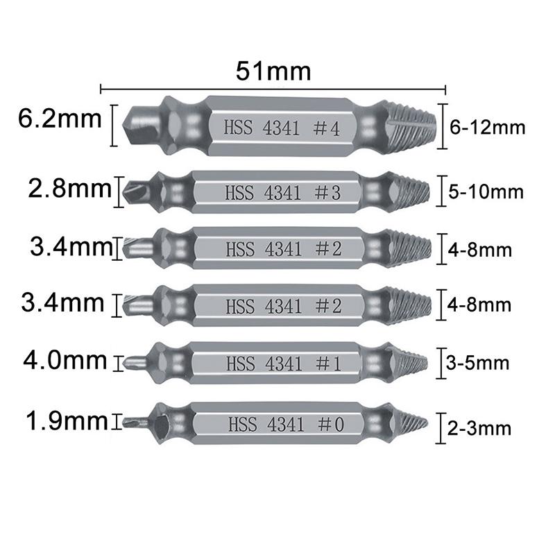 

6 шт. экстрактор HSS с двойной головкой, отвертка для удаления зубьев, отвертка-бита, набор инструментов для сломанной проволоки
