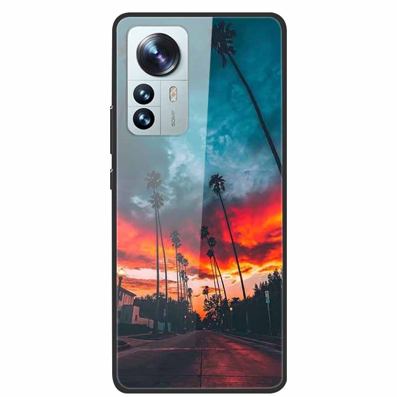 Luxus Hülle für Xiaomi 12T Pro Blumen Gehärtetes Glas Hülle für Xiaomi 12T TPU Stoßfänger Xiaomi 12 T Harte Schwarze Hülle Bunte Capa