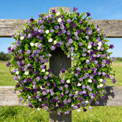 Corona de Primavera Verano para Puerta Principal Corona Artificial de Flores Silvestres con Hojas de Eucalipto para Interior Exterior Pared Porche Granja Decoración del Hogar