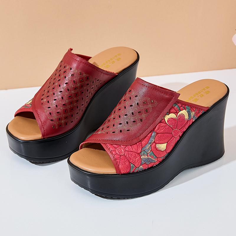 Fashion GKTINOO 2025 Genuine Leather Women Slippers High Heels Wedges Summer Shoes Platform Handmade Thick Soled Slippers for Women