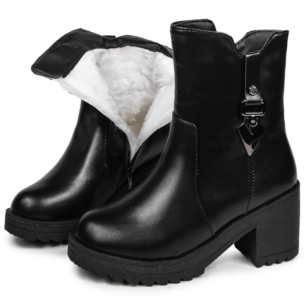Botas femeninas suela de goma cálido felpa cuadrado talón cremallera sólido  tacón alto botines con metal decoración invierno comprar a buen precio —  entrega gratuita, reseñas reales con fotos — Joom