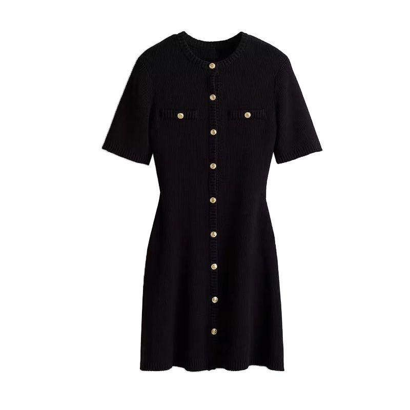 Spring New Women's Clothing Fashion Style French Rib Knitting Round Neck T-shirt Shory Style Dress 1229076