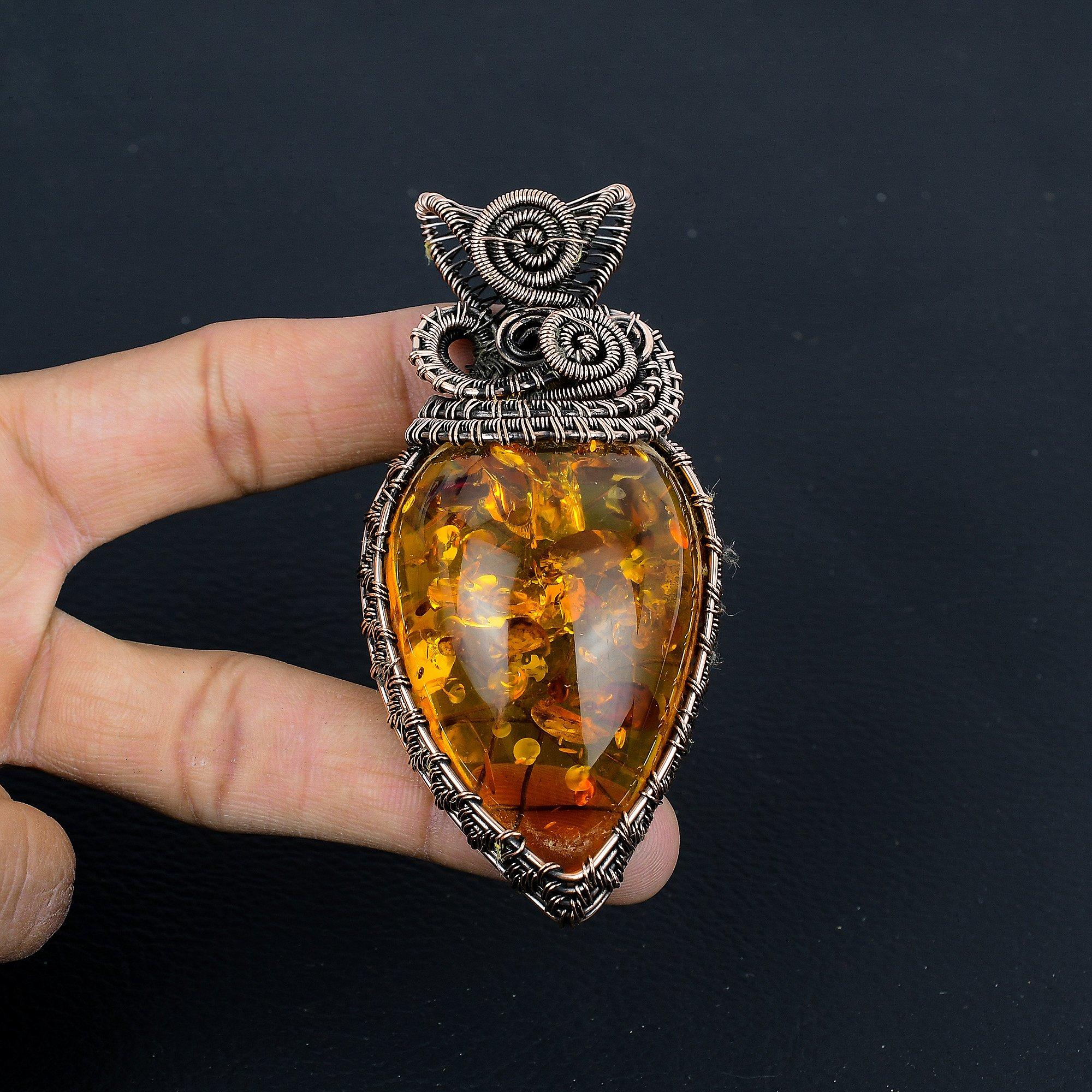 

Кулон из балтийского янтаря, ювелирное изделие из драгоценного камня, обернутое медной проволокой 999 пробы, кулон ручной работы ко Дню матери 2.55 Inches