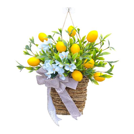 

Yellow Lemon Door Hanger Basket Wreath for Front Door Artificial Lemon Fruits Spring Summer Wreath with Woven Basket for Farmhouse Porch Wall Decor 1pc