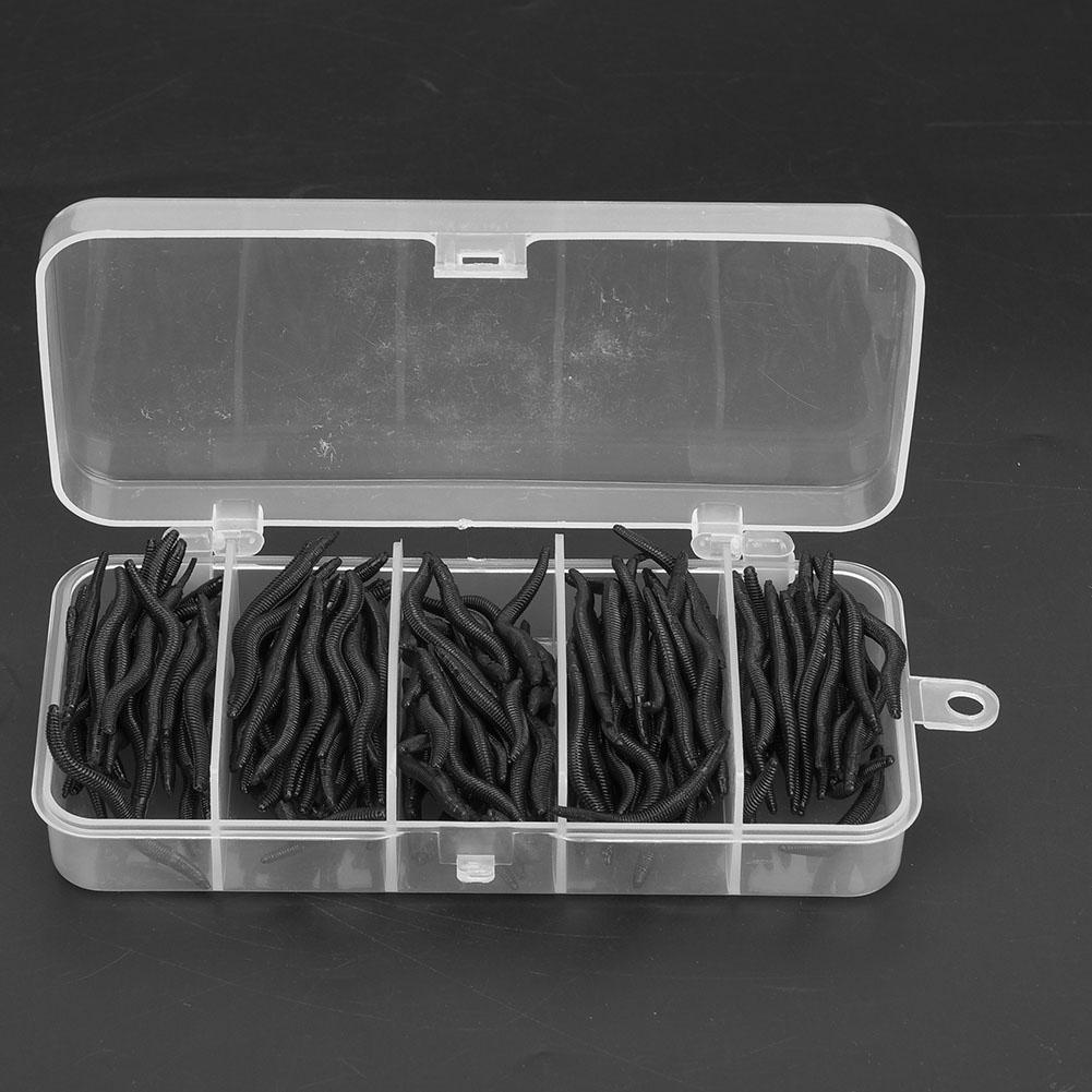 150 pcs 4cm Silicone Black Artificial Worm Earthworm Soft Fishing Lures Bait Fish Tackle Accessories Kit