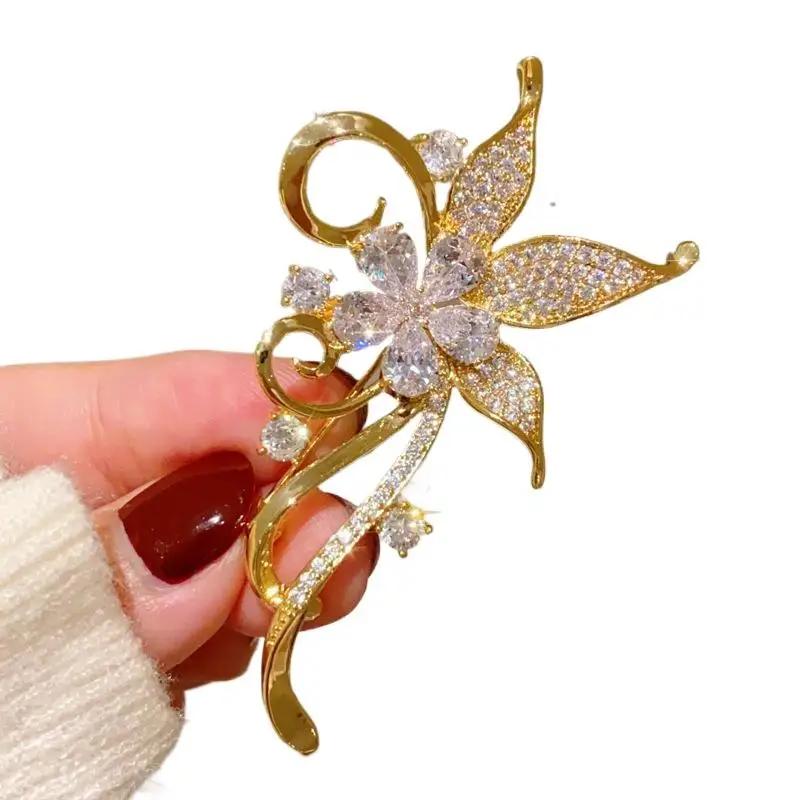 Модные броши в виде цветка баухинии со стразами для женской одежды, пальто, ювелирные аксессуары, подарки