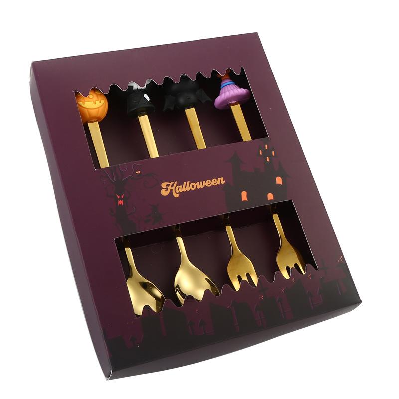 Halloween Cadeaus 304 Roestvrij Staal Koffielepels Halloween Stijl Hanger Taartvork Themafeest Tafelbestek Set