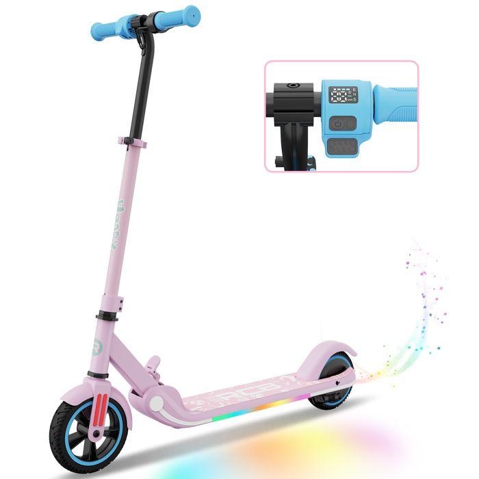 Trottinette Electrique Enfants 6-12 Ans - RCB - Écran LED - Néons Colorés - Vitesse Et Hauteur Réglables Cadeau Idéal Rose