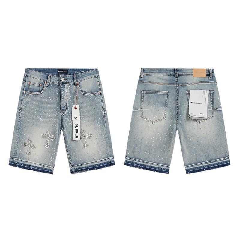 Purple Jeans Streetwear Loose Fit Denim Shorts Men Women Mid-Rise Straight Cut With Embroidery Stone Wash